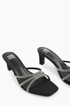 'Remi' Wide Fit Square Toe Low Block Heel With Diamante Strap Detail