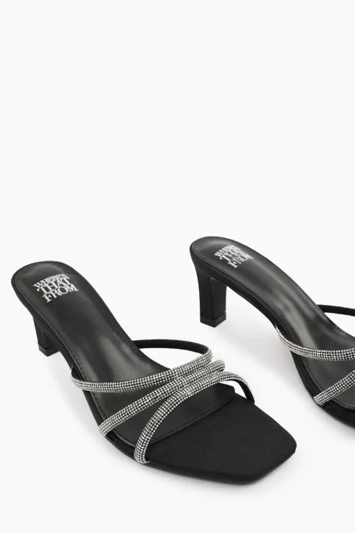 'Remi' Wide Fit Square Toe Low Block Heel With Diamante Strap Detail