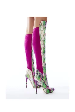 'Savi' Snake Print Leather Over The Knee Boots