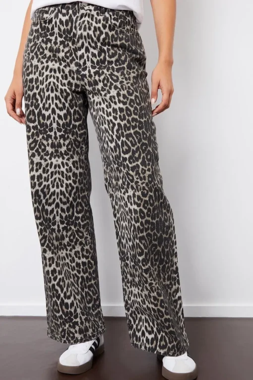'Soleil' Printed Wide Leg Denim Jeans