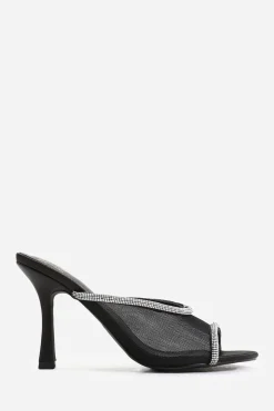 ''Clover' Open Toe Mules With Crystal Trim