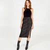 Zebra Foil Stripe Split Front Midi Skirt