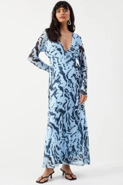 Zebra Mesh Asymmetric Seam Wrap Midi Dress