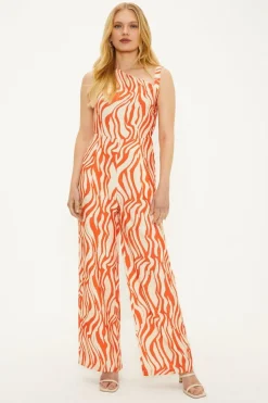 Zebra Print Bead Detail Asymmetric Jumpsuit