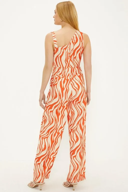 Zebra Print Bead Detail Asymmetric Jumpsuit