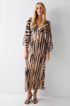 Zebra Printed Viscose Georgette Midi Dress