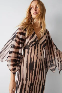 Zebra Printed Viscose Georgette Midi Dress