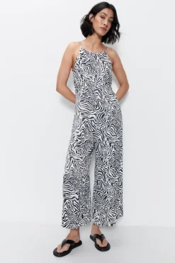 Zebra Satin Wide Leg Jumpsuit