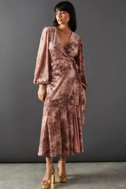 Zebra Velvet Wrap Asymmetric Tier Midi Dress