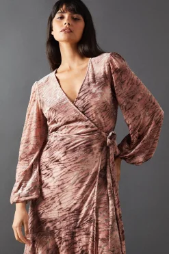 Zebra Velvet Wrap Asymmetric Tier Midi Dress