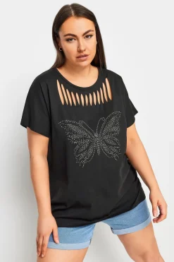 Zip Butterfly Embellished T-Shirt