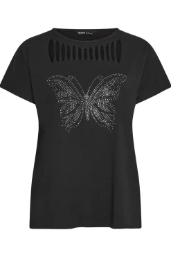 Zip Butterfly Embellished T-Shirt