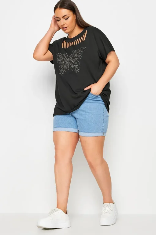 Zip Butterfly Embellished T-Shirt