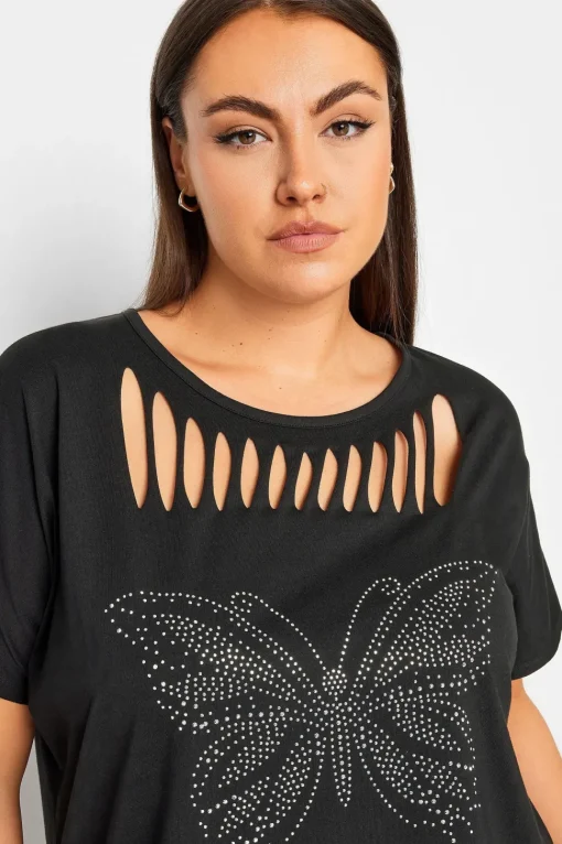 Zip Butterfly Embellished T-Shirt