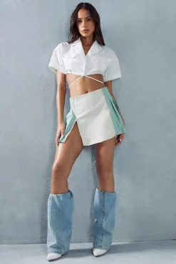 Zip Detail Pleated Micro Mini Skirt