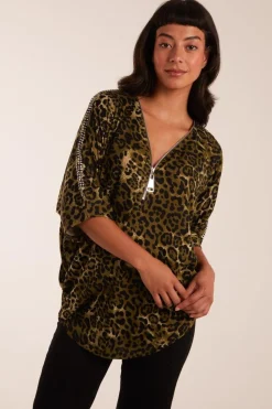 Zip Front Diamante Tunic Top