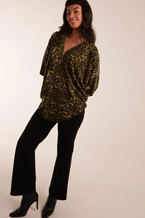 Zip Front Diamante Tunic Top