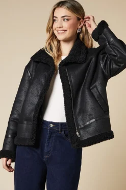 Zip Through Borg Aviator Jacket