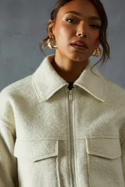 Zip Through Wool Look Jacket